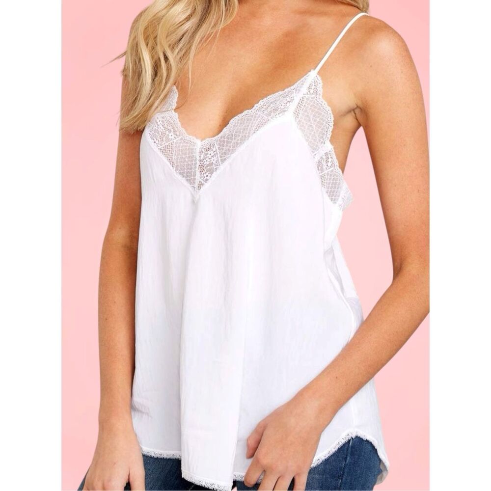BiBi White Lace Trim Cami Tank Top Racerback Layering Basic Camisole NWT - Picture 9 of 14